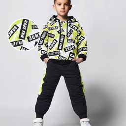 Ollington St. 100% Cotton Knit Full Sleeves Hooded Sweatshirt & Joggers Set With Text Print - Green & Black-picture-43
