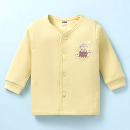 Simply Fleece Knit Full Sleeves Front Open Jhabla Bunny Print - Yellow-12