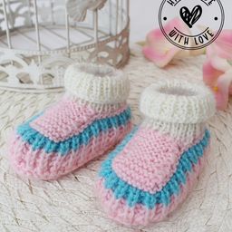 Woonie Colour Blocked Handmade Crochet Booties - Pink-19