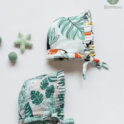 Cocoon Care Bamboo Muslin Pack Of 2 Toucan Printed Bonnet Caps - White-11