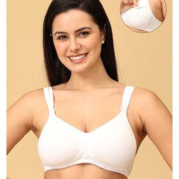 The Mom Store Cotton Elastane Sleeveless Solid Nursing & Feeding Non Padded Bra - White-image-99