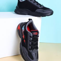 ABROS Colour Blocked Robot Designed Lace Up Shoes - Black & Red-image-87