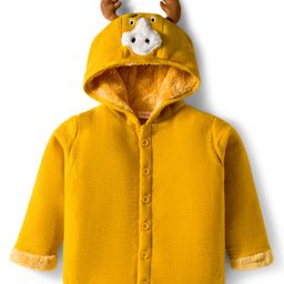 Babyhug Knit Full Sleeves Front Open Hooded Sweater with Reindeer Applique - Yellow-picture-37