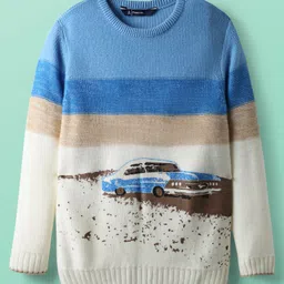 Pine Kids Knit Full Sleeves Pullover Sweater with Color Block & Car Design - Multicolor-picture-17