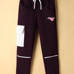 Olio Kids Knit Full Length Fleece Pant with Heart Print & Cargo Pocket - Dark Purple-picture-40