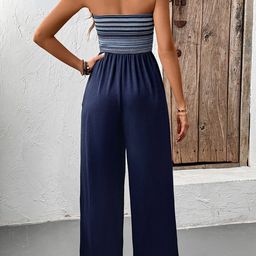 JC Mode Off-Shoulder Striped Basic Jumpsuit image 3