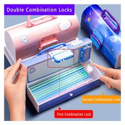 Toyshine Pencil Box with Code Lock Pen Case Large Capacity Multi Layer Multi Function Storage Bag Secret Compartment Pencil Box Dino - Multicolor image 3