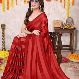 KALINI Women Striped Beads and Stones Leheriya Saree With Blouse Piece-image-46