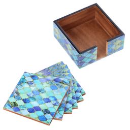 Duli Set of 6  Enamel Coasters for Home and Dining Table - Blue image 5