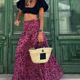 Oh Rare Printed High Waist A-Line Maxi Skirts-picture-48