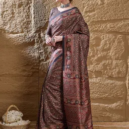 Anouk Ajrak Block Silk Blend Block Print Saree image 5