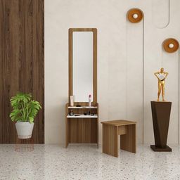 TRISULM Mavrick Dressing Table with Stool Engineered Wood Dressing Table (Finish Color -, Lyon Teak, White, Knock Down) image 2