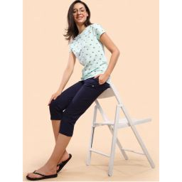 Enamor Essentials E018 Stretch Cotton Lounge Capri Pants - Blue-picture-5