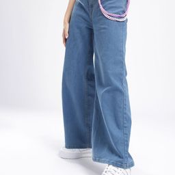 glitchez Women Wide Leg Stretchable Jeans with Chain-image-93