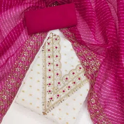 Panzora Geometric Woven Design Sequinned Chanderi Silk Unstitched Dress Material-8