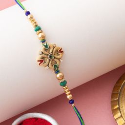 PANASH Gold Plated Artificial Stones Studded & Beaded Thread Rakhi With Roli Chawal-21