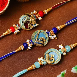 eCraftIndia Set of 3 Beaded Peacock & Krishna DesignThread Rakhis-16