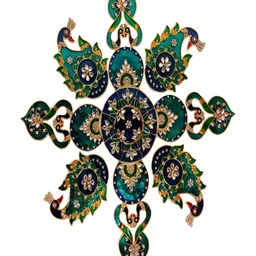 Kala Samarpan Green & Blue Peacock Rangoli Sticker With Centerpiece-15
