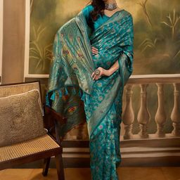 SHADOW & SAINING Floral Woven Design Zari Banarasi Saree with Blouse Piece-image-24