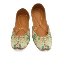 NR By Nidhi Rathi Women Parrot Green Printed Leather Mojaris Flats-image-37