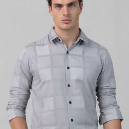 Mufti Men Spread Collar Checked Cotton Slim Fit Casual Shirt-image-80
