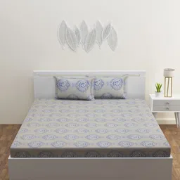 HAPPY HUES Grey & Navy Blue 180 TC King Bedsheet with 2 Pillow Covers-image-27