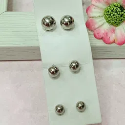 Sangria Set Of 3 Silver Plated Ball Circular Shaped Studs-23