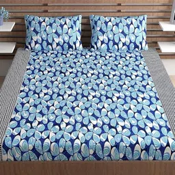 METRO LIVING Blue Floral Printed Microfiber 104 TC Fitted Queen Bedsheet Set 2.35m x 2.10m-image-99