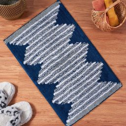 Living scapes by Pantaloons Navy-Blue & White Rectangular Bath Rugs-16