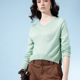 glitchez V-Neck Slit Hem Pullover-picture-25