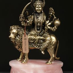 Exotic India Gold-Toned & Pink Lord Durga Religious Brass Idol Showpiece-image-60
