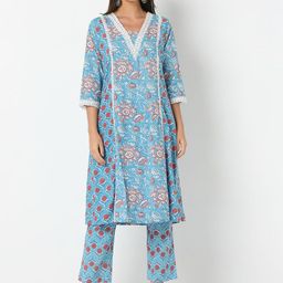Ethnicity Women Floral Printed Cotton Kurta with Trousers-picture-12