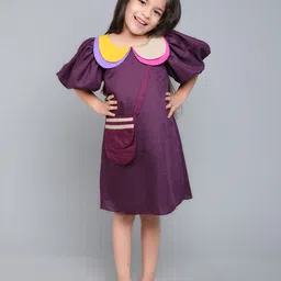 Pink Chick Colourblocked Puff Sleeve A-Line Dress-19