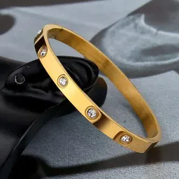 JEWILLEY Gold-Plated Crystals Studded Stainless Steel Anti-Tarnish Bangle-Style Bracelet-11