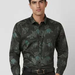 V Dot Men Slim Fit Spread Collar Floral Printed Cotton Formal Shirt-image-25