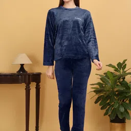 KLOTTHE Women Blue Solid Woolen Night Suit-image-70