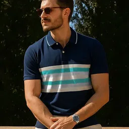 Dadu Dayal Striped Polo Collar Bio Finish Cotton T-shirt-picture-26