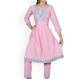 7Tiara Girls Embroidered Pleated Sequinned Pure Cotton Kurti with Pyjamas-53