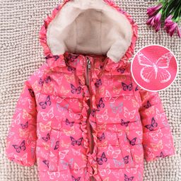 Babyhug Full Sleeves Hooded Jacket Allover Printed - Pink-image-0