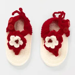 MayRa Knits Flower Decor Booties - Red-picture-23