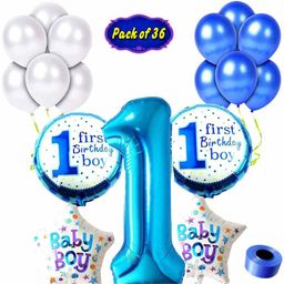 Shopperskart First Birthday Balloons Combo Kit Blue - Pack of 36-image-87