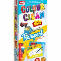 Ankit Toys Activity Colour and Clean Solo Pack Transports Reusable Jumbo Flash Cards Coloring Kit Set of 12 - Multicolour-21