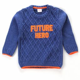 Babyhug Full Sleeves Sweater with Applique - Blue-image-31