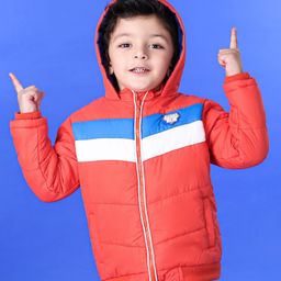 Babyhug Full Sleeves Hooded Jacket - Orange Blue & Off White-picture-25