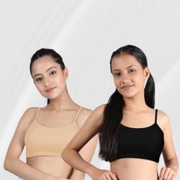 D'chica Pack Of 2 Non Padded Non Wired Teenager Bras - Black Brown-image-84