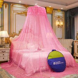 Classic Mosquito Net for Hanging Double Bed King Size Embroidery Machardani -Pink-image-71