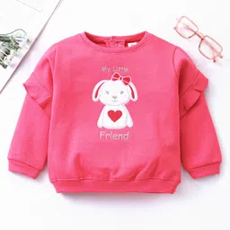 ToffyHouse Full Sleeves Frilled Sweatshirt Bunny Print - Pink-picture-3