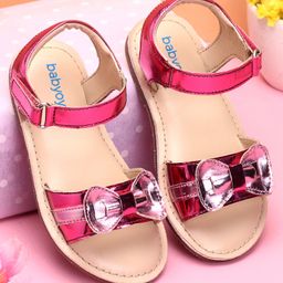 Babyoye Party Wear Metallic Bow Applique Sandals - Pink-image-47