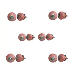 Indianshelf Peach-Colored & White 6 Pieces Striped Ceramic Knobs-3