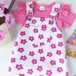 LULU & SKY Girls Floral Printed Flared Sleeves Pinafore Dress-picture-31